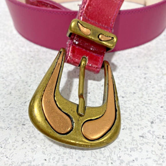 Vintage pink belt moc croc leather gold and copper buckle retro colorful mod main image 5